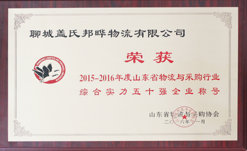 2015-2016年度山東省物流與采購行業(yè)綜合實力五十強企業(yè)